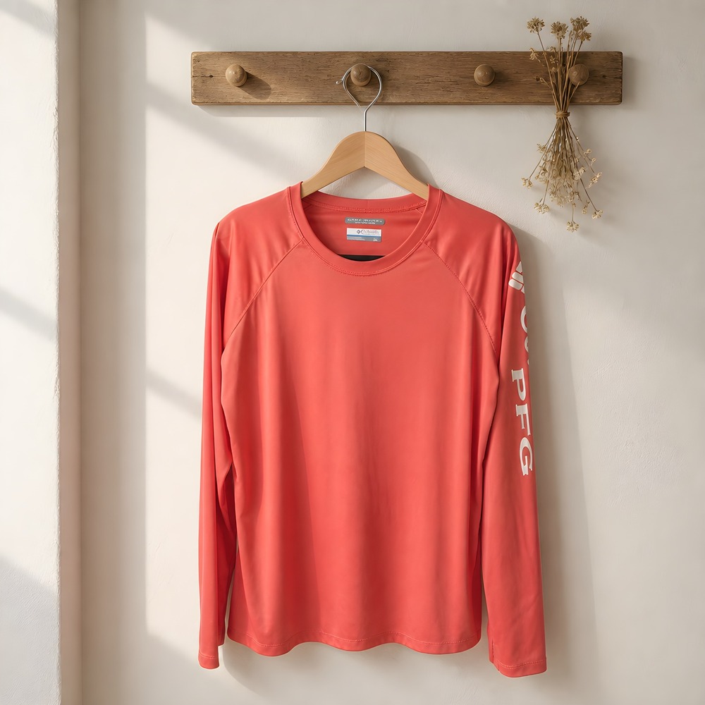Columbia PFG Shirt Womens Large Coral Long Sleeve Sun Protection FL6160